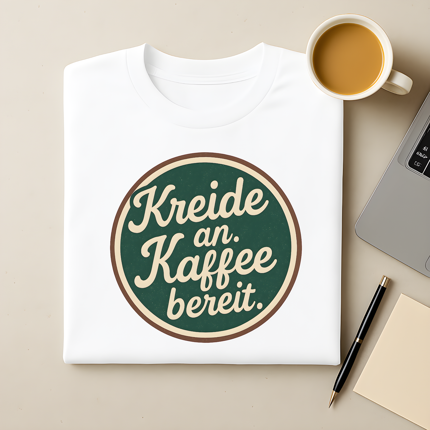 Kreide an. Kaffee bereit. T-Shirt