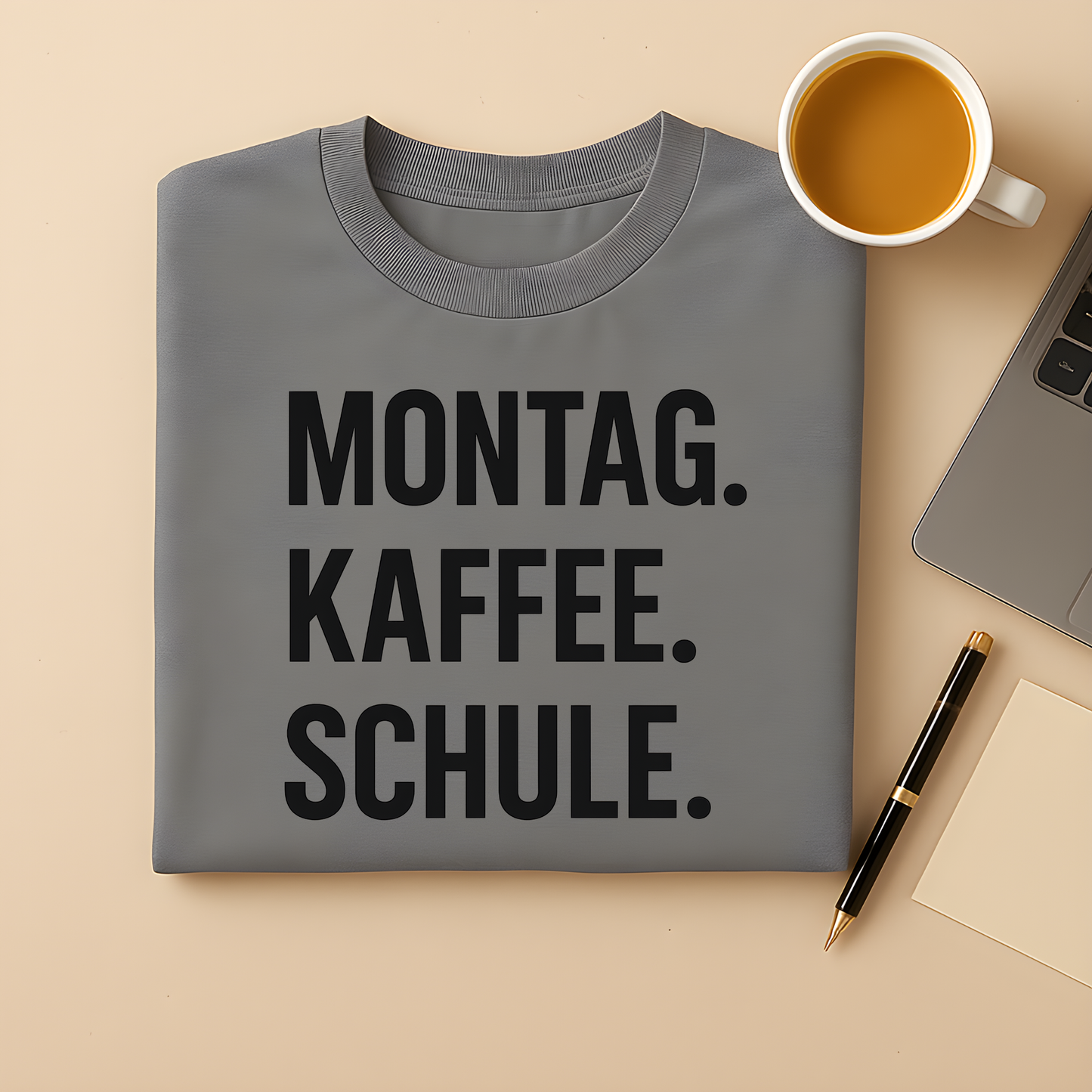 Montag. Kaffee. Schule. T-Shirt