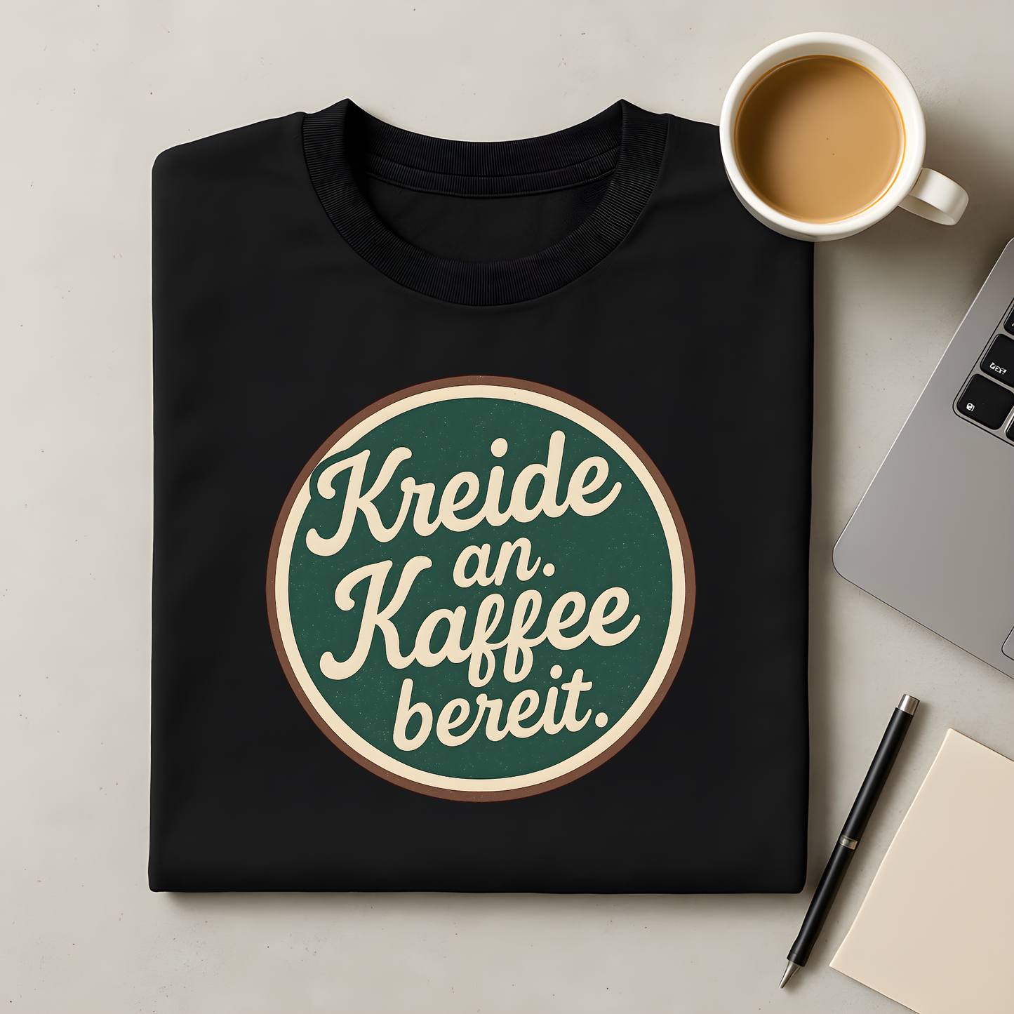 Kreide an. Kaffee bereit. T-Shirt