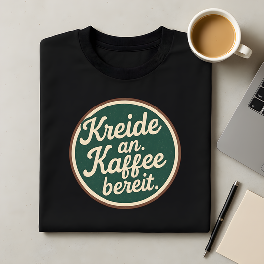 Kreide an. Kaffee bereit. T-Shirt