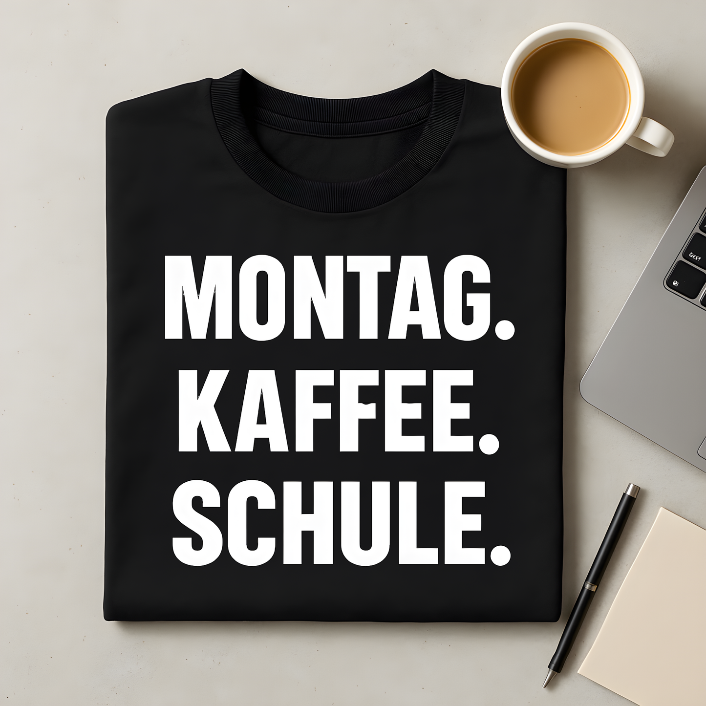 Montag. Kaffee. Schule. T-Shirt