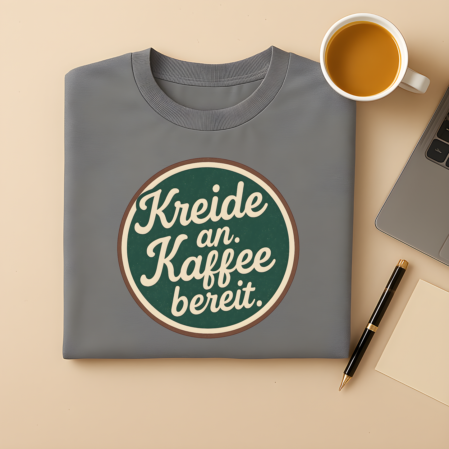 Kreide an. Kaffee bereit. T-Shirt