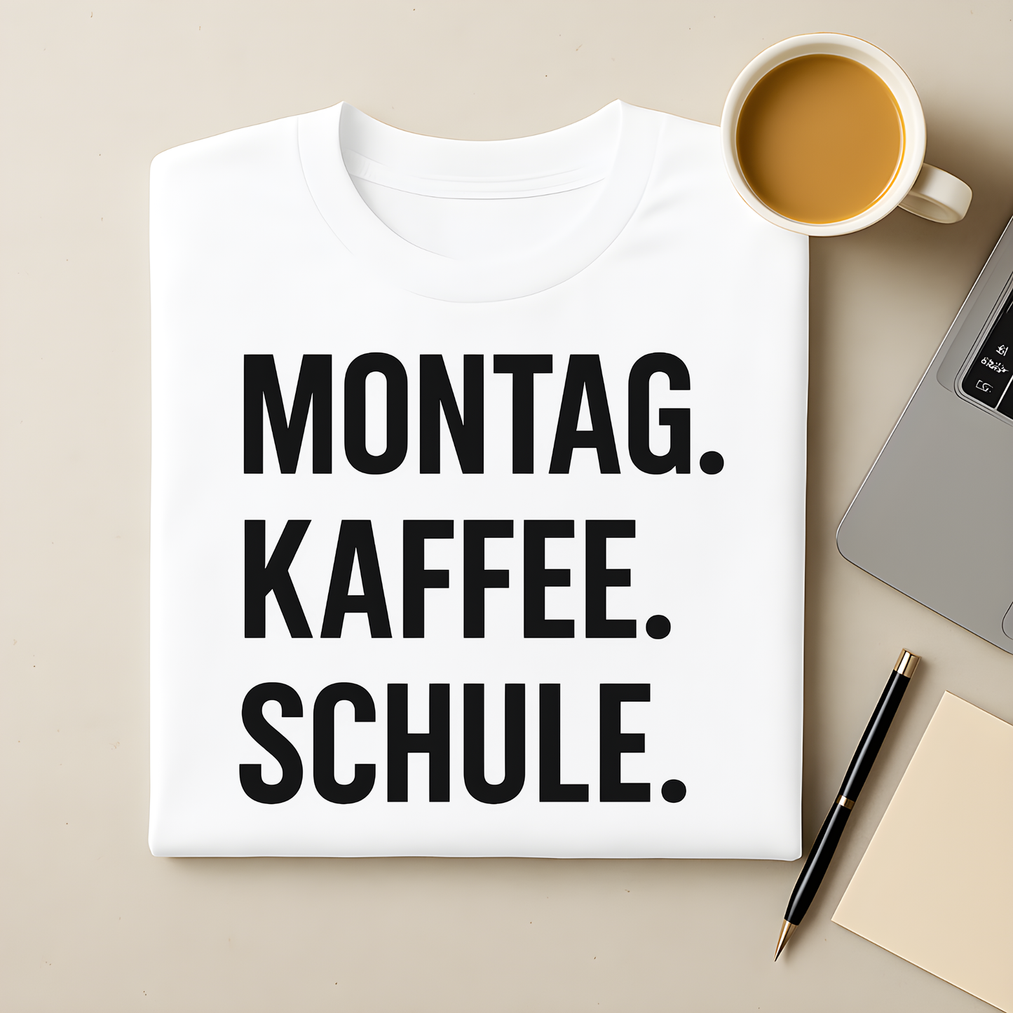 Montag. Kaffee. Schule. T-Shirt