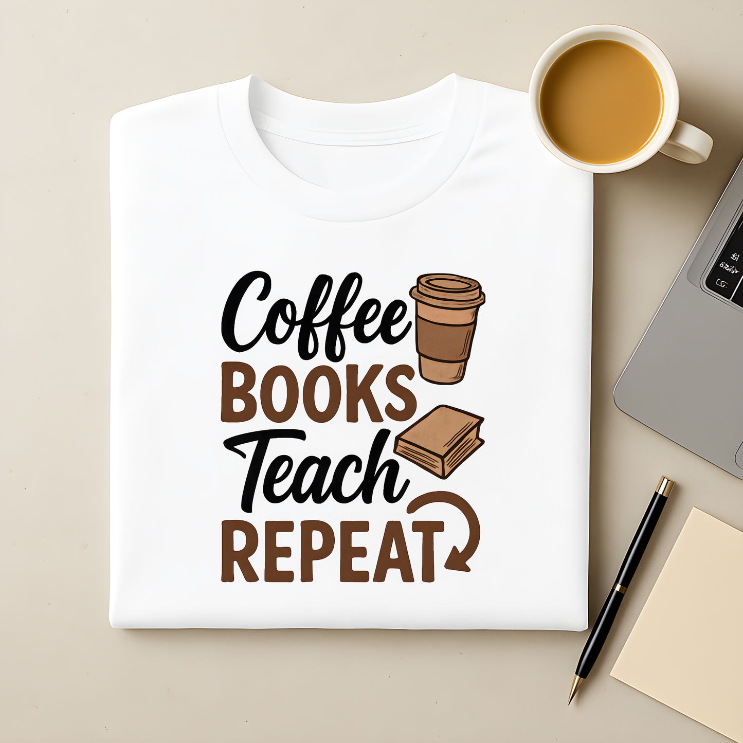 Coffee Books Teach Repeat T-Shirt